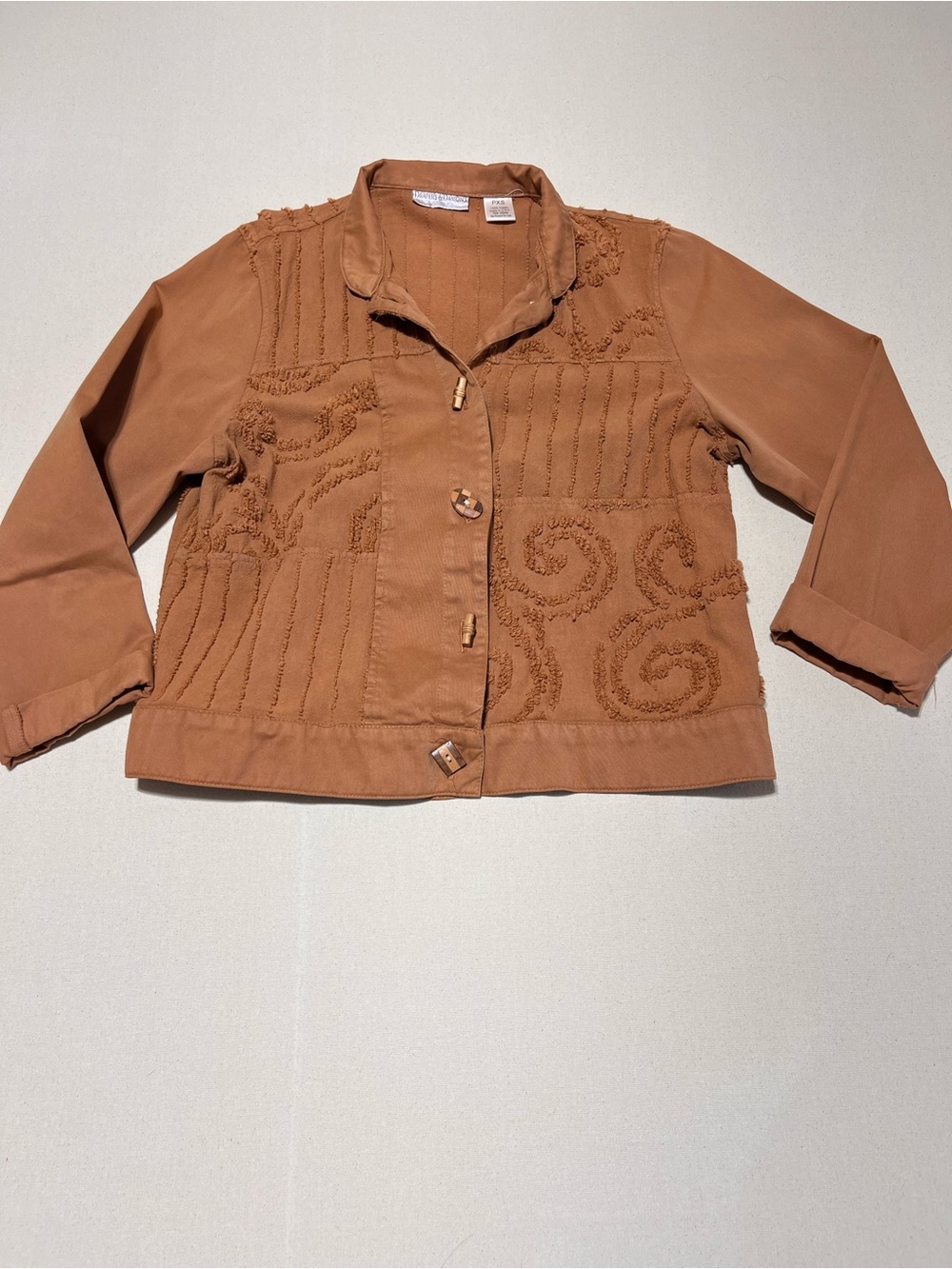 Textured Button-Front Jean Jacket in Rust